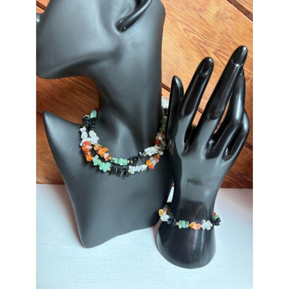 Vibrant Gemstone Necklace and Bracelet Set NWOT